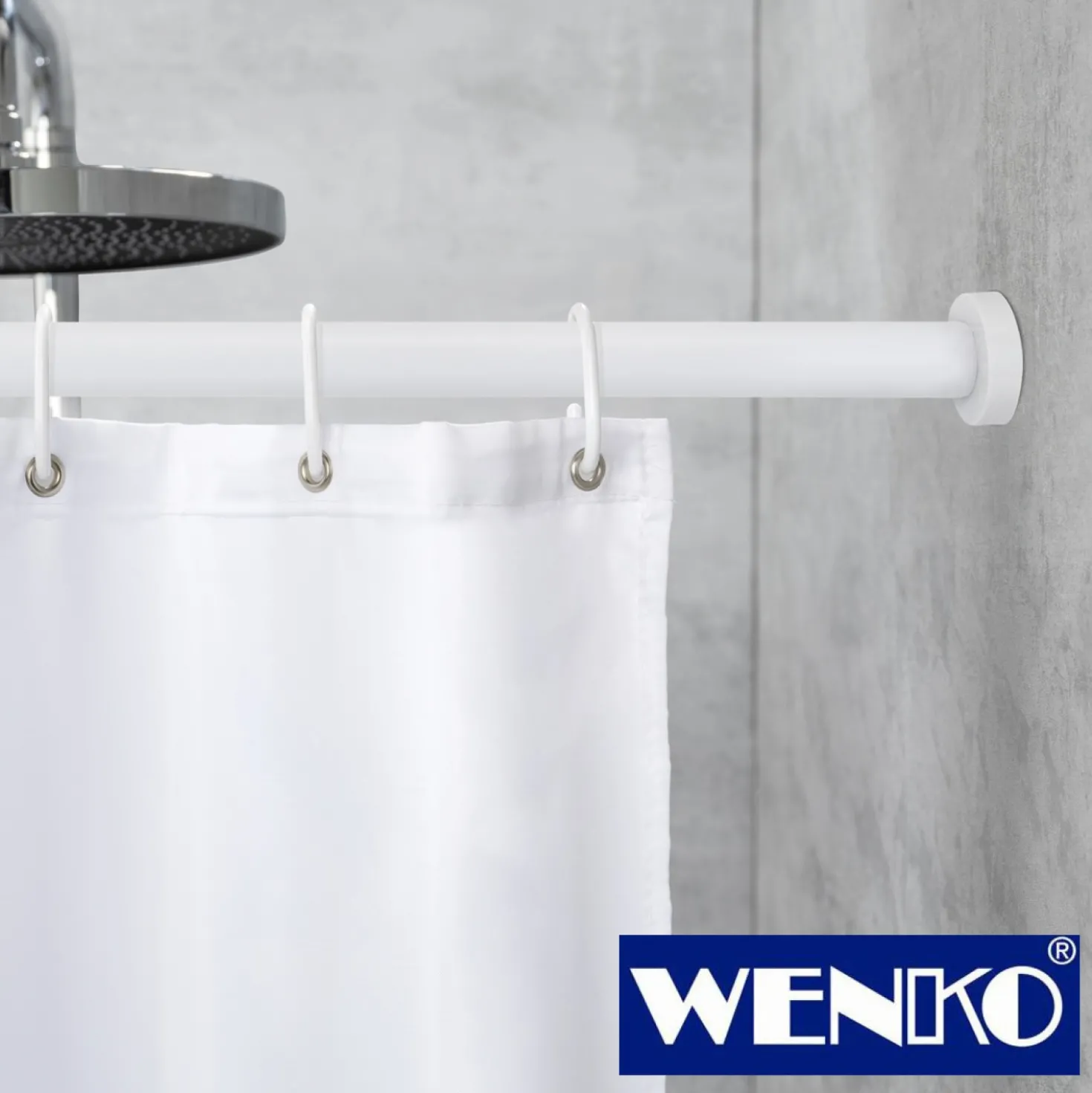 WENKO Teleskop-Duschstange Luz 110 - 185 cm, Weiß, Ausziehbare Duschvorhangstange aus rostfreiem Aluminium