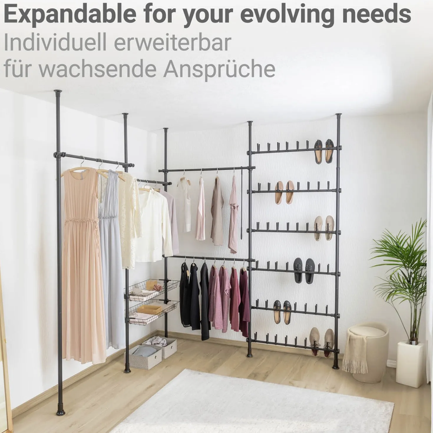 WENKO Teleskop-Garderobensystem Mod. Herkules Basic Schwarz, aus pulverbeschichtetem Stahl