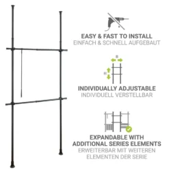WENKO Teleskop-Garderobensystem Mod. Herkules Basic Schwarz, aus pulverbeschichtetem Stahl