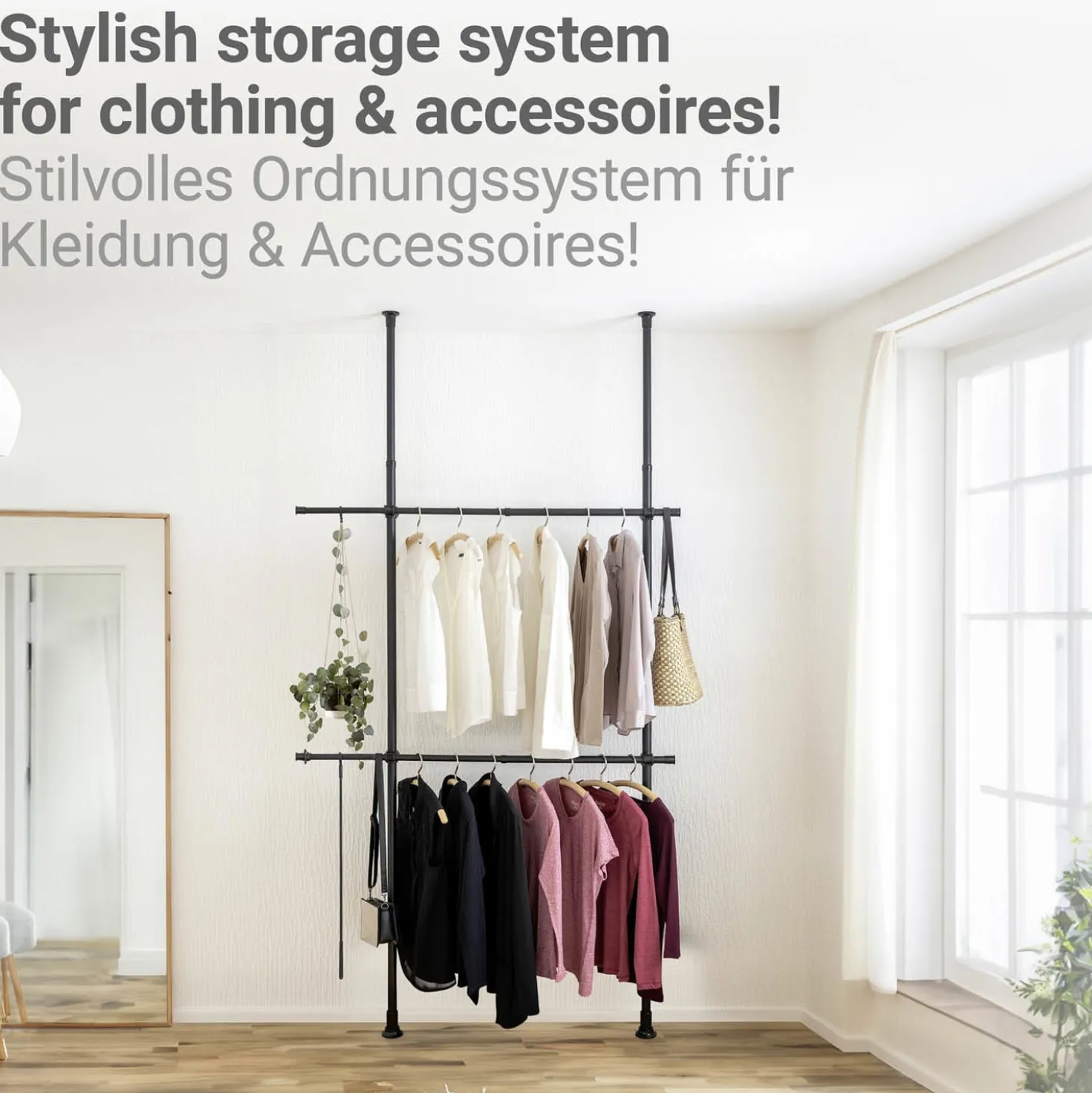 WENKO Teleskop-Garderobensystem Mod. Herkules Basic Schwarz, aus pulverbeschichtetem Stahl