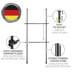 WENKO Teleskop-Garderobensystem Mod. Herkules Basic Schwarz, aus pulverbeschichtetem Stahl
