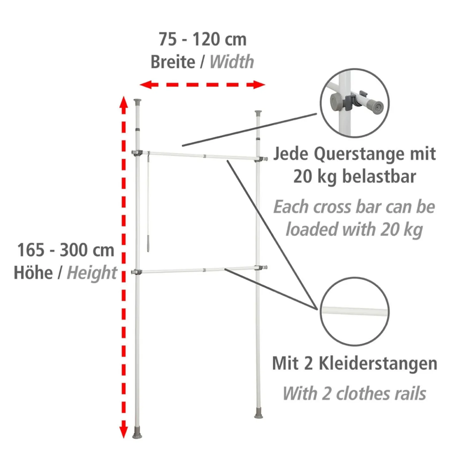 WENKO Teleskop-Garderobensystem Mod. Herkules Basic, verstellbares Ordnungssystem