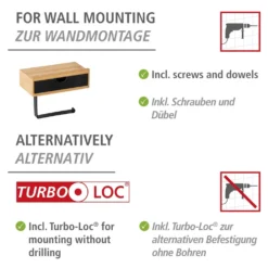 WENKO Toilettenpapierrollenhalter mit Schublade Mod. Bambusa, zur Wandmontage