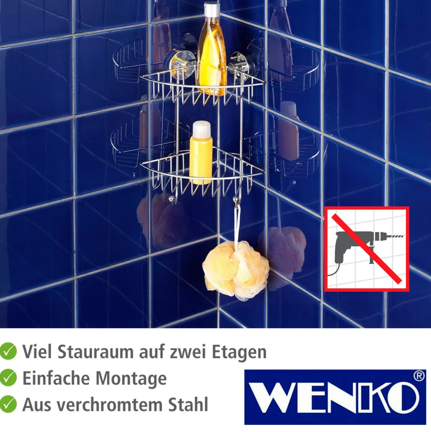 WENKO Vacuum-Loc® Eckregal Bari 2 Etagen, Befestigen ohne bohren
