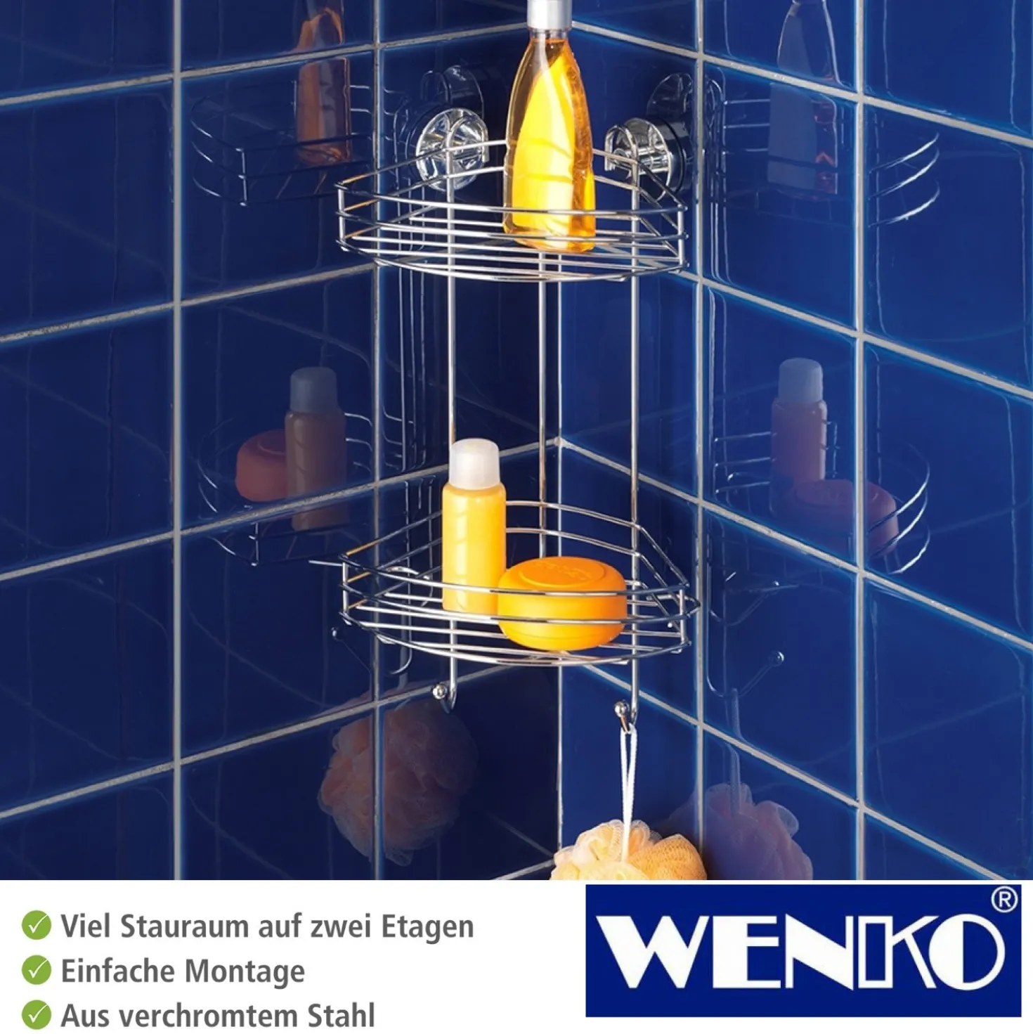 WENKO Vacuum-Loc® Eckregal 2 Etagen, Befestigen ohne bohren