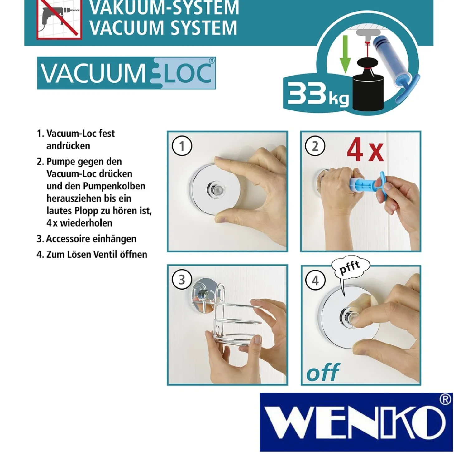 WENKO Vacuum-Loc® Wandregal 2 Etagen, Befestigen ohne bohren