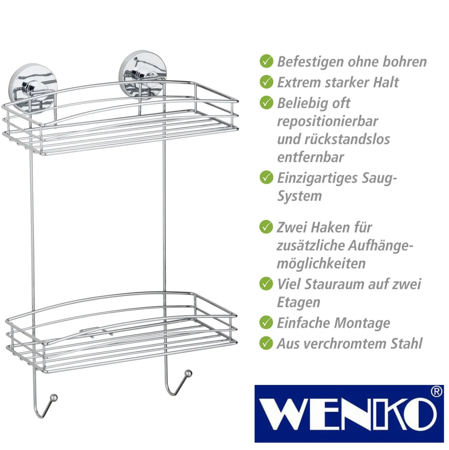 WENKO Vacuum-Loc® Wandregal 2 Etagen, Befestigen ohne bohren