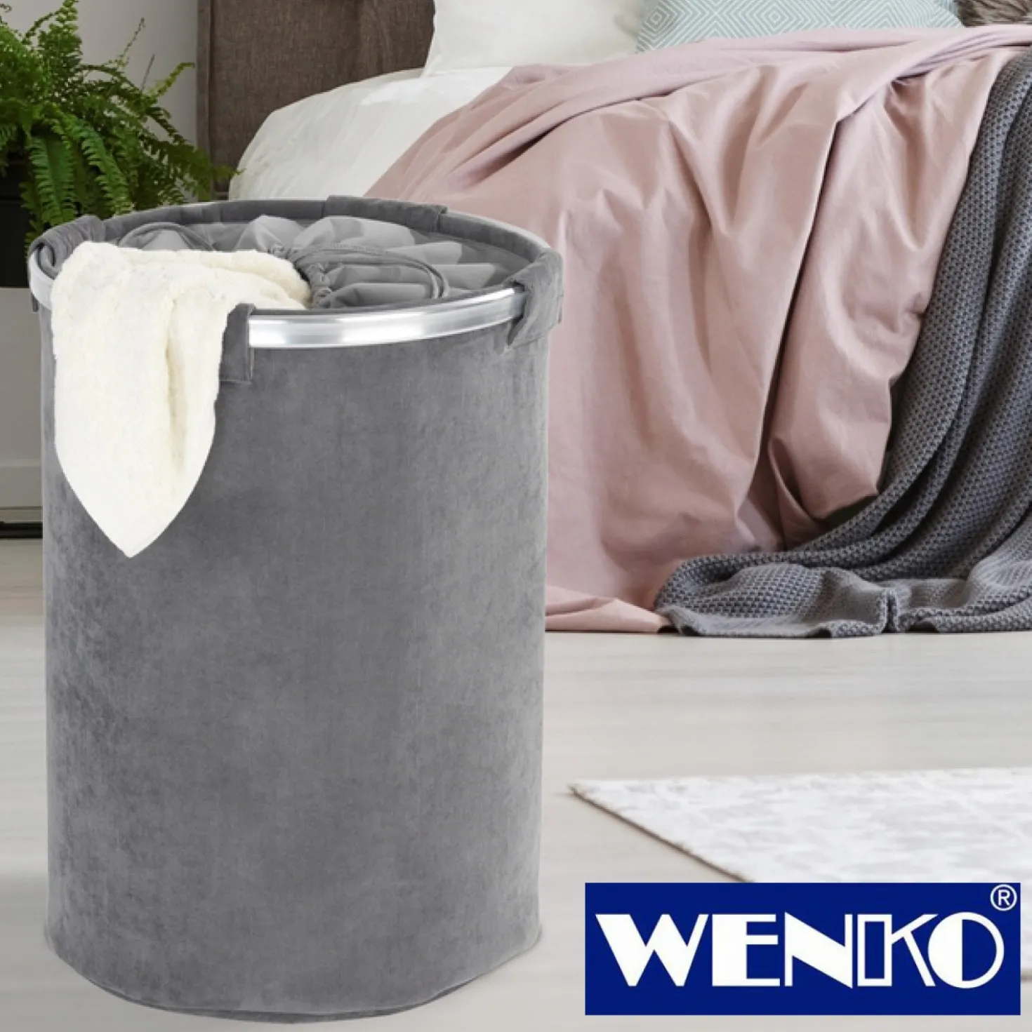 WENKO Wäschesammler Cordoba Grau, Wäschekorb, 68 l