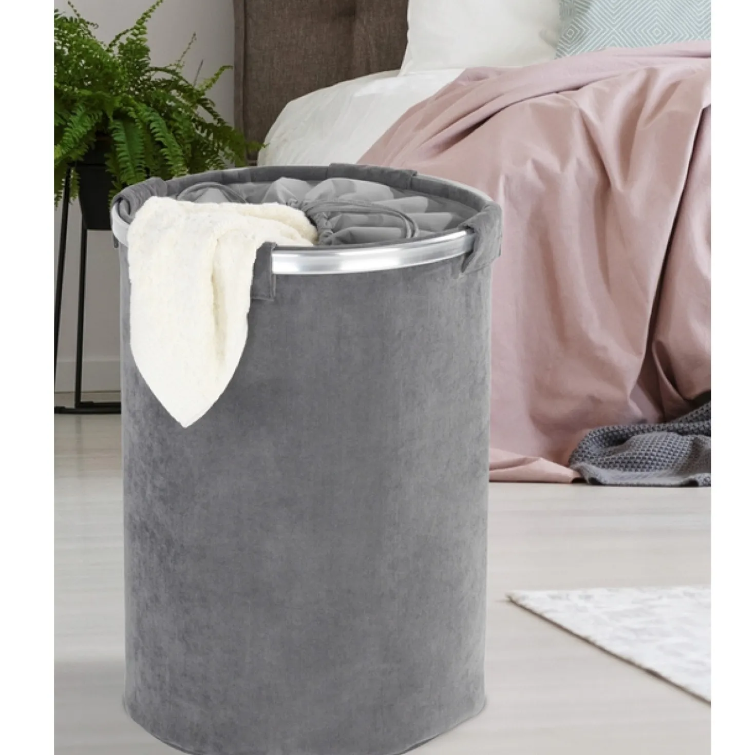WENKO Wäschesammler Cordoba Grau, Wäschekorb, 68 l