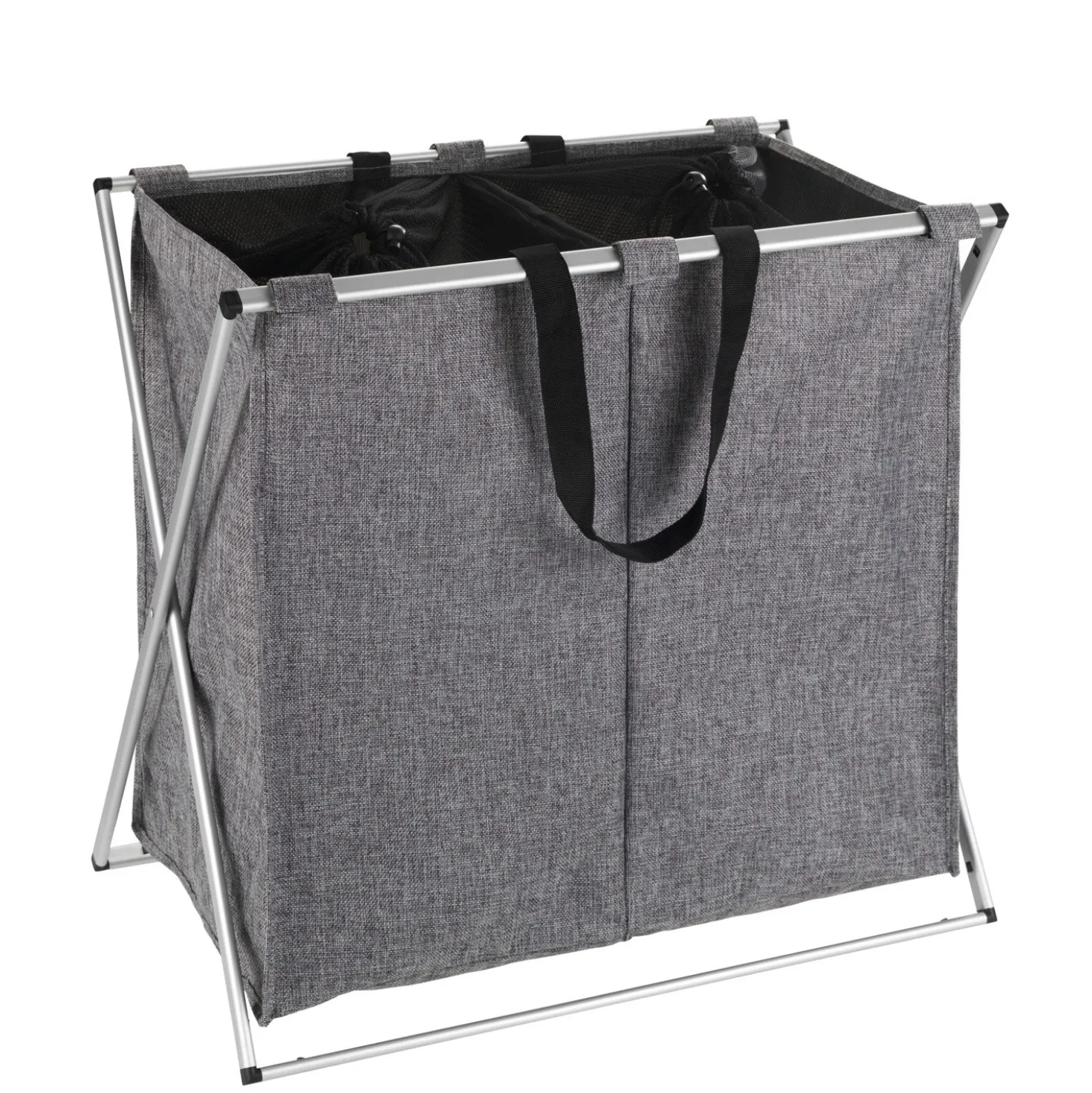 WENKO Wäschesammler Duo Grau meliert, Wäschekorb, 120 l