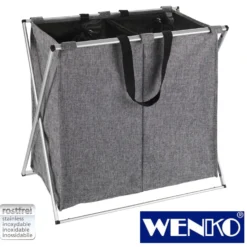 WENKO Wäschesammler Duo Grau meliert, Wäschekorb, 120 l