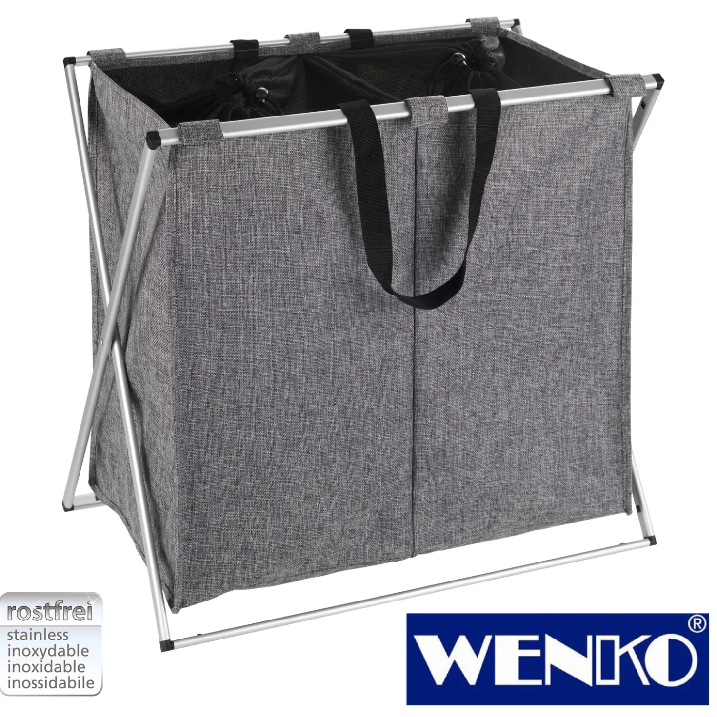 WENKO Wäschesammler Duo Grau meliert, Wäschekorb, 120 l