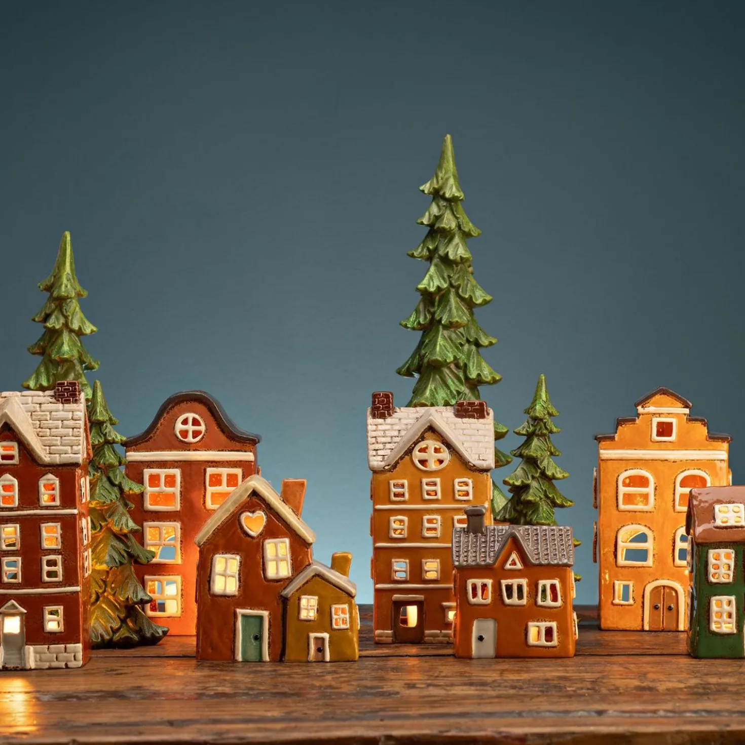 Windlicht Haus aus Steingut 11 bunt