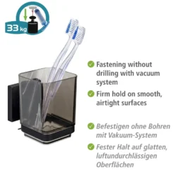 Zahnputzbecher „Quadro“, Vacuum-Loc®, schwarz WENKO
